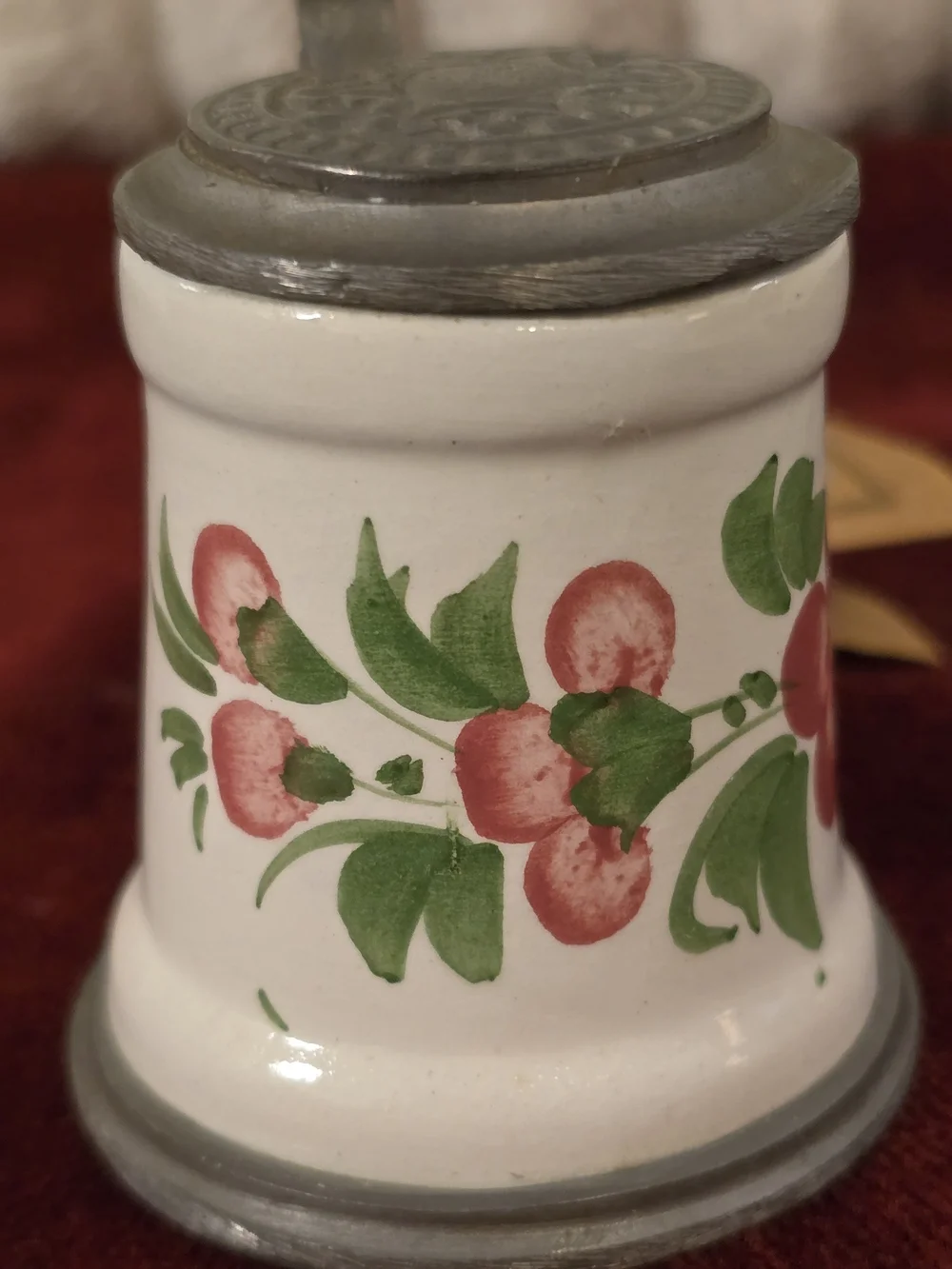 Vintage CER PEL Italian Mini Beer Stein Lidded Shot Glass Hand Painted 2.5”